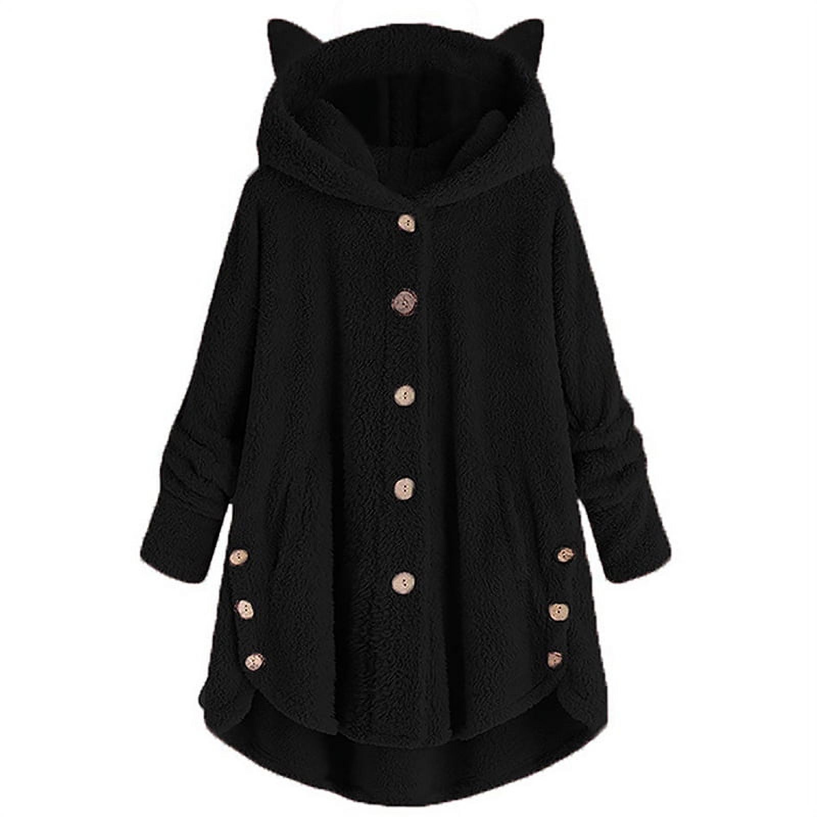 Female Faux Fur Coat Winter Warm Shearling Shaggy Jackets Button Tops for Women with Pockets - image 1 of 3