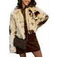 thumbnail image 1 of Female Faux Fur Crop Jacket Long Sleeve Cozy Winter Warm Leopard -Coat with Pockets White L, 1 of 9