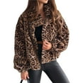 thumbnail image 1 of Female Faux Fur Long Coat Button Down Lapel Fleece -Jacket Leopard Print L, 1 of 10