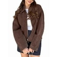 thumbnail image 1 of Female Faux Suede -Jacket Zipper Pilot Coat Casual Lapel Oversized Long Sleeves Y2K Outerwear Coats Brown L, 1 of 9