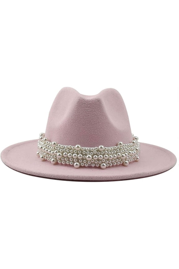 Female Fedora Hat with Pearl Band, Comfy Wool Wide Brim Felt Hat Vintage Panama Hat for Women