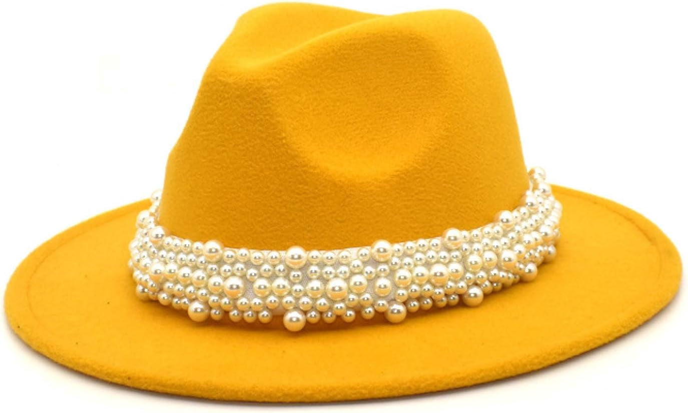 Female Fedora Hat with Pearl Band, Comfy Wool Wide Brim Felt  display picture 2
