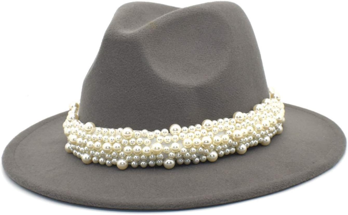 Women\'s Fedora Tan Wool Hat with Pearl Ban Female Fedora Hat with Pearl Band, Comfy Wool Wide Brim Felt  main image 3