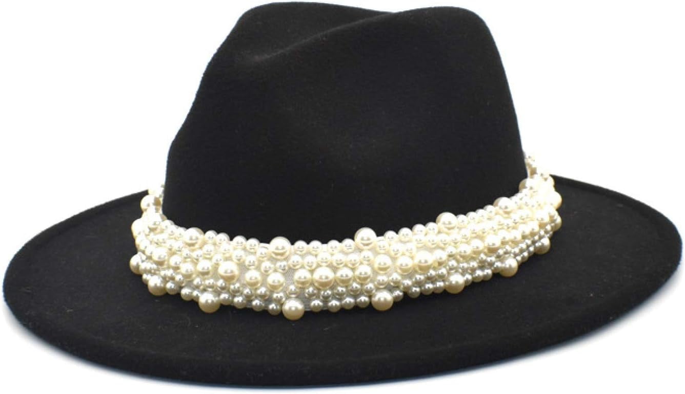 Female Fedora Hat with Pearl Band, Comfy Wool Wide Brim Felt  display picture 2