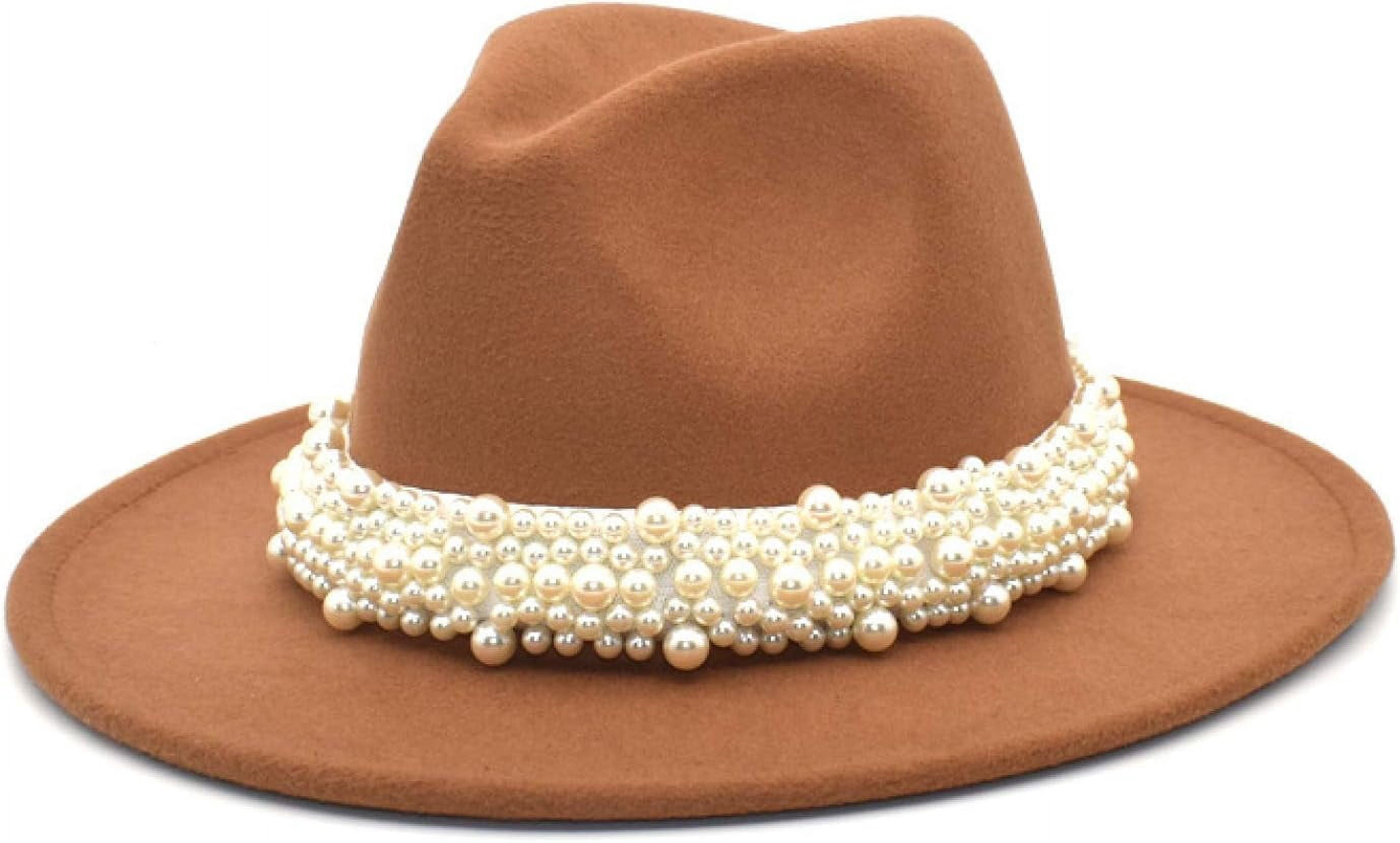 Women\'s Fedora Tan Wool Hat with Pearl Ban Bow Detail Pure Wool Fedora Hat | Abbiiio | Ted Baker US main image 4