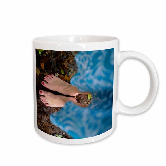 3drose, Female Feet with Read Nails and a Blue Dress in the Jungle, 15oz Mug