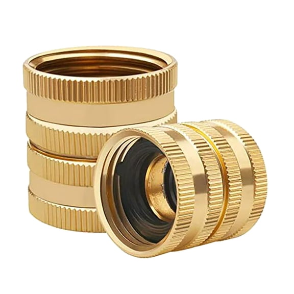 Female to Female Garden Hose Coupler Brass Double Female Fitting 3/4 GHT Precision Threaded No-Leak Swivel Adapter Heavy Duty Solid Brass for Lawn Irrigation Sprayer Extension Use(Gold,1.1x1")