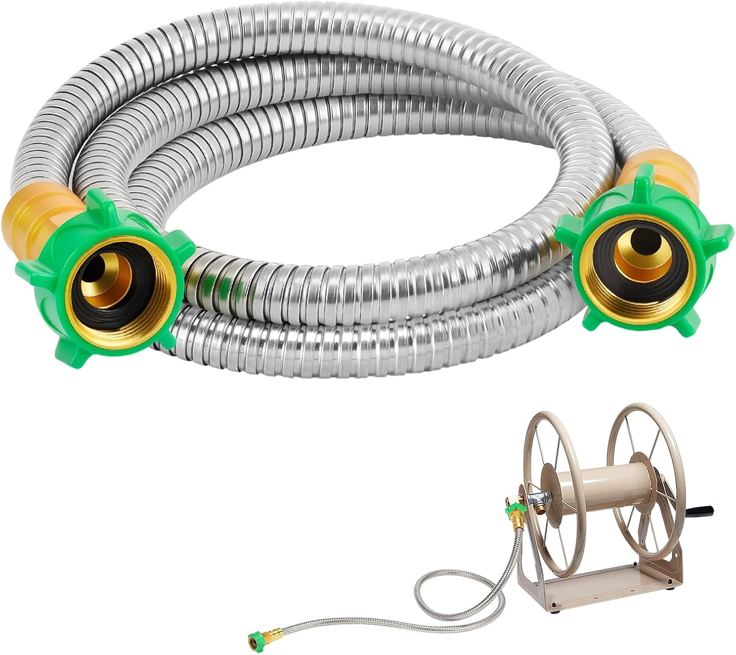 Female to Female Leader Hose for Hoses Reel - 5ft Leakproof Kink Free Short Garden Hose, Heavy Duty 304 Stainless Steel Flexible Water Pipe for Outdoor Garden Watering Car Pet Cleaning