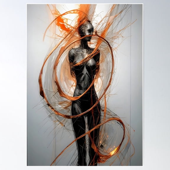 Female Figure In Copper Wire Poster Wall Art, Modern Wall Decor For Living Room Bedroom, 8x12 UNFRAMED