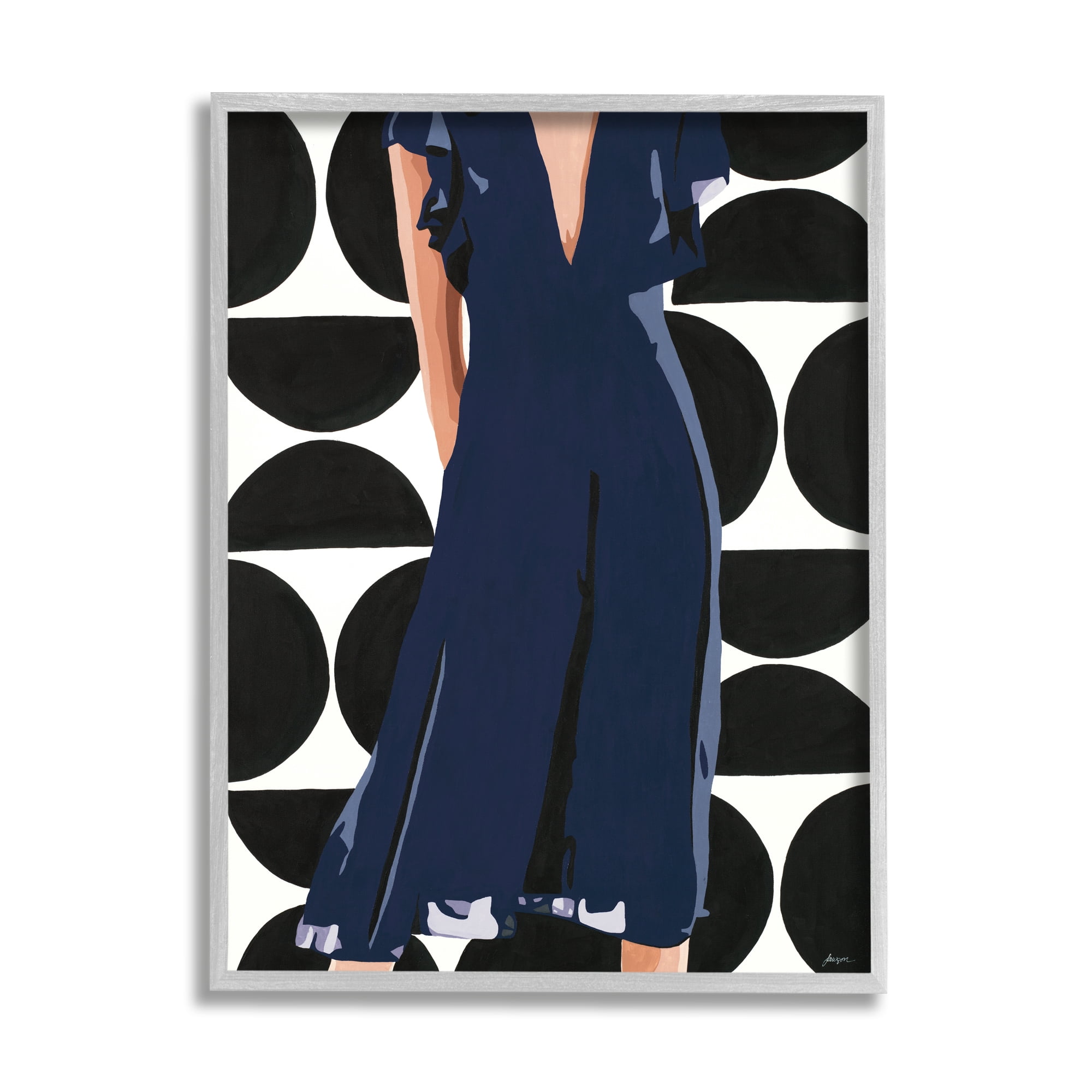 Stupell Industries Female Figure Navy Blue Dress Half Circle Pattern,11 x 14,Designed by Beth Ann Lawson