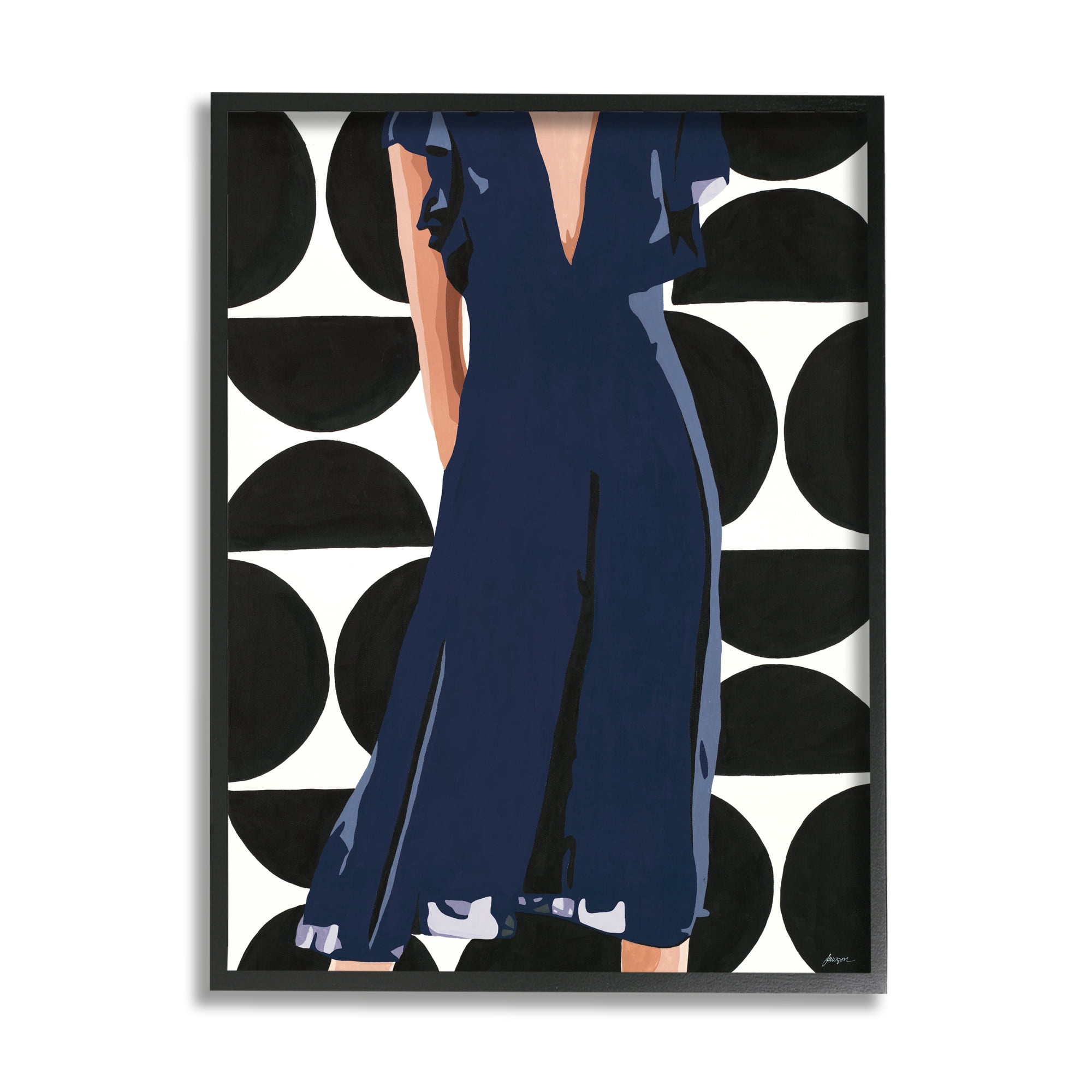 Stupell Industries Female Figure Navy Blue Dress Half Circle Pattern,24 x 30,Designed by Beth Ann Lawson