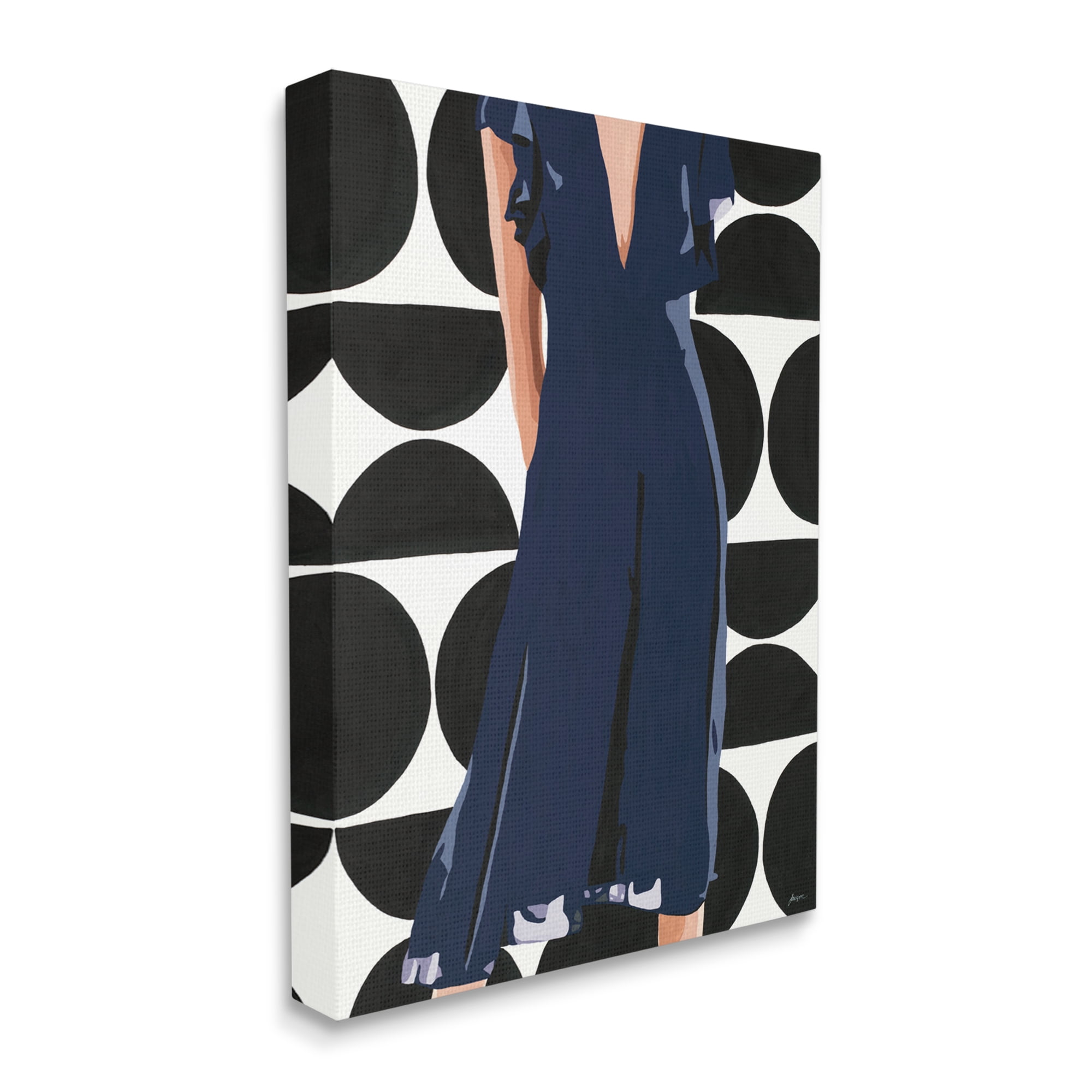 Stupell Industries Female Figure Navy Blue Dress Half Circle Pattern,36 x 48,Designed by Beth Ann Lawson