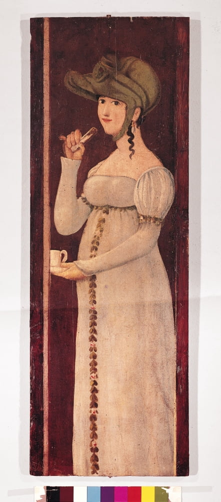 Female Figure On Sign Of A Chocolate Shop Canvas Art - (18 x 24)