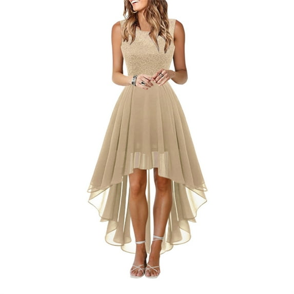 Female Floral Lace Chiffon Dress Bridesmaid Dress Cocktail Dresses Mid-length Prom Party Dresses with Waist Tied