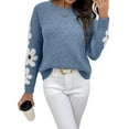 thumbnail image 1 of Female Floral Pattern Crewneck Long Sleeve Drop Shoulder Sweaters Pullover Tops Blue XL, 1 of 10