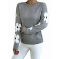 thumbnail image 1 of Female Floral Pattern Crewneck Long Sleeve Drop Shoulder Sweaters Pullover Tops Light Gray XL, 1 of 9