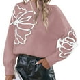 thumbnail image 1 of Female Floral Sweater Crew Neck Lantern Sleeve Fall Winter Trendy Warm Chunky Pullover Tops Pink M, 1 of 8