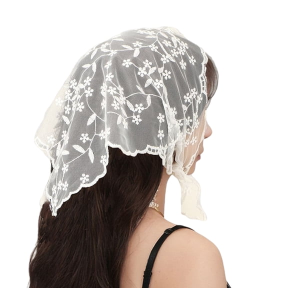 Female Flower Pattern Triangular Scarf Breathable Head Covering Lace Headwrap