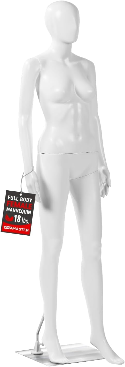 Female Form Mannequin - Versatile 360° Design, Easy Assemble, Full Body Dress Form Female Mannequin with Adjustable Posture, Turnable Head & Flexible Limbs - White