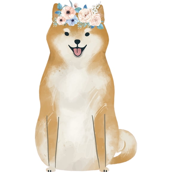 Female Fox Multicolored Decoration Art Home Living Room Vinyl Adhesive Wall Decal - 20" x 32" Removable Vixen Animal Decor Flower Floral Crown Watercolor Painting Design Kids Bedroom Wall Sticker