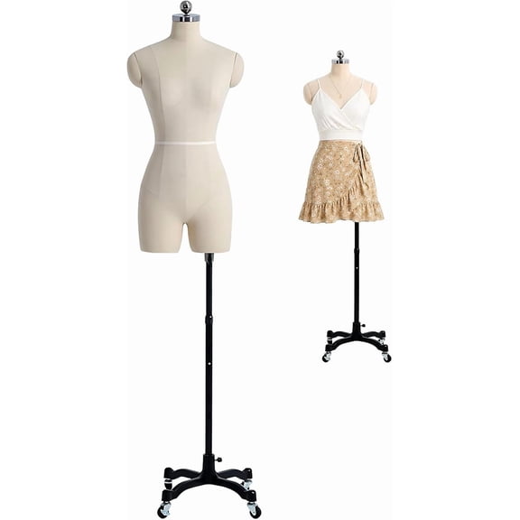 Female Full Body Mannequin for Sewing Clothes, Pinnable Dress Form Model Display with Soft Arms, Tailor Dummy Manikin on Wheels, Height Adjustable