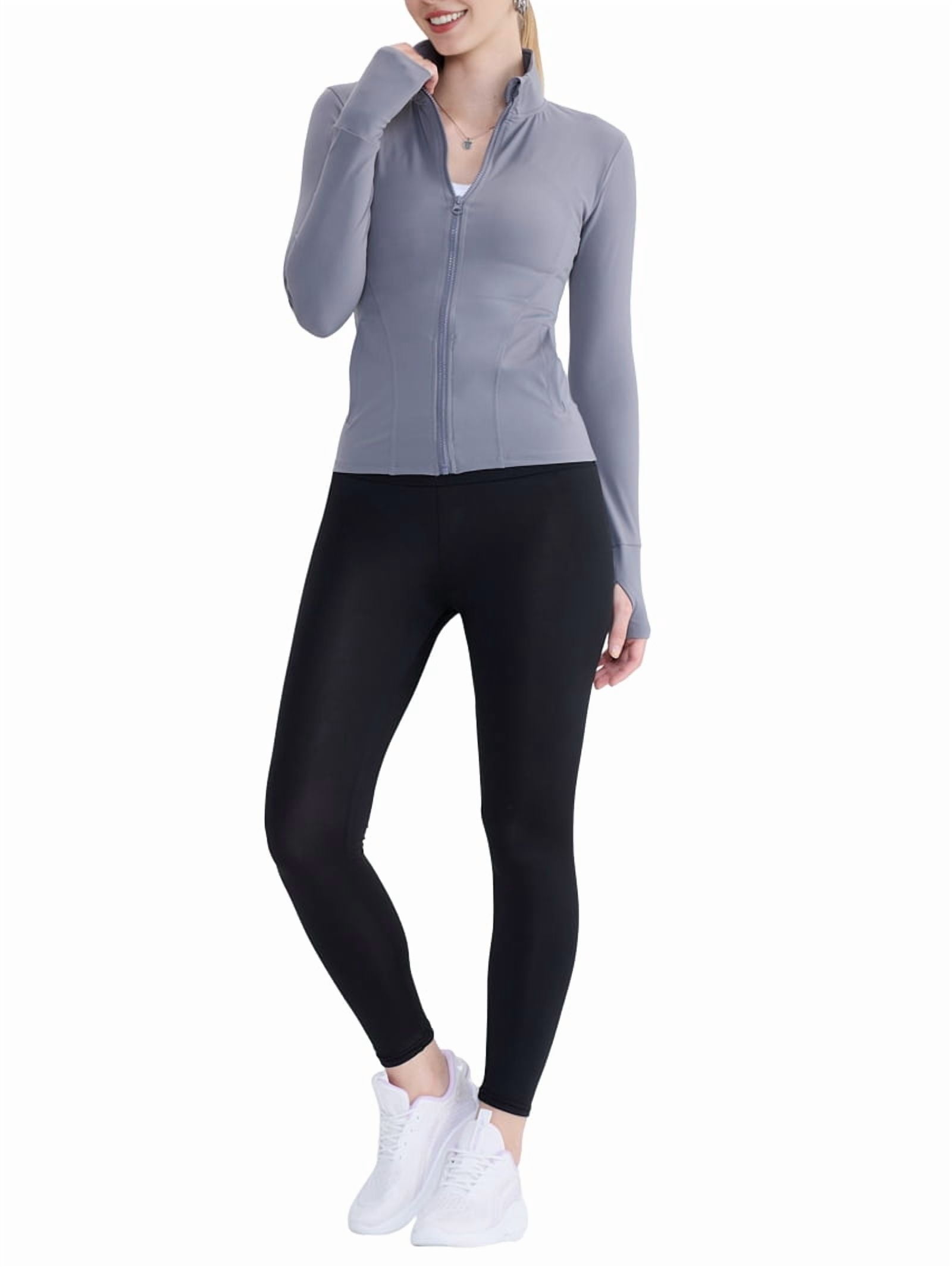 Female Full Zip Running Track Jacket Workout Slim Fit Yoga with Thumb ...