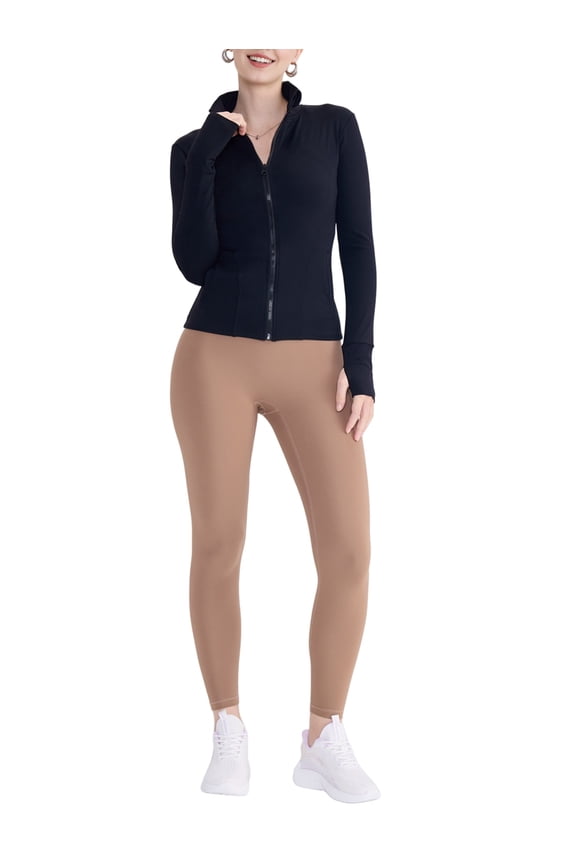 Female Full Zip Running Track Jacket Workout Slim Fit Yoga with Thumb Holes