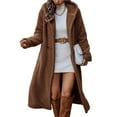 thumbnail image 1 of Female Fuzzy Fleece Lapel Open Front Long Cardigan Coat Fur Warm Winter Outwear Jackets Chestnut Color XL, 1 of 7