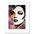 thumbnail image 1 of Female Glam Rock Glitter Sparkle Purple Gold Blue Red Linocut Portrait Teen Room Artwork Framed Wall Art Print 9X7 Inch, 1 of 5