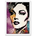 thumbnail image 1 of Female Glam Rock Glitter Sparkle Purple Gold Blue Red Linocut Portrait Teen Room Artwork Framed Wall Art Print A4, 1 of 4