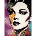 thumbnail image 1 of Female Glam Rock Glitter Sparkle Purple Gold Blue Red Linocut Portrait Teen Room Extra Large XL Wall Art Poster Print, 1 of 3