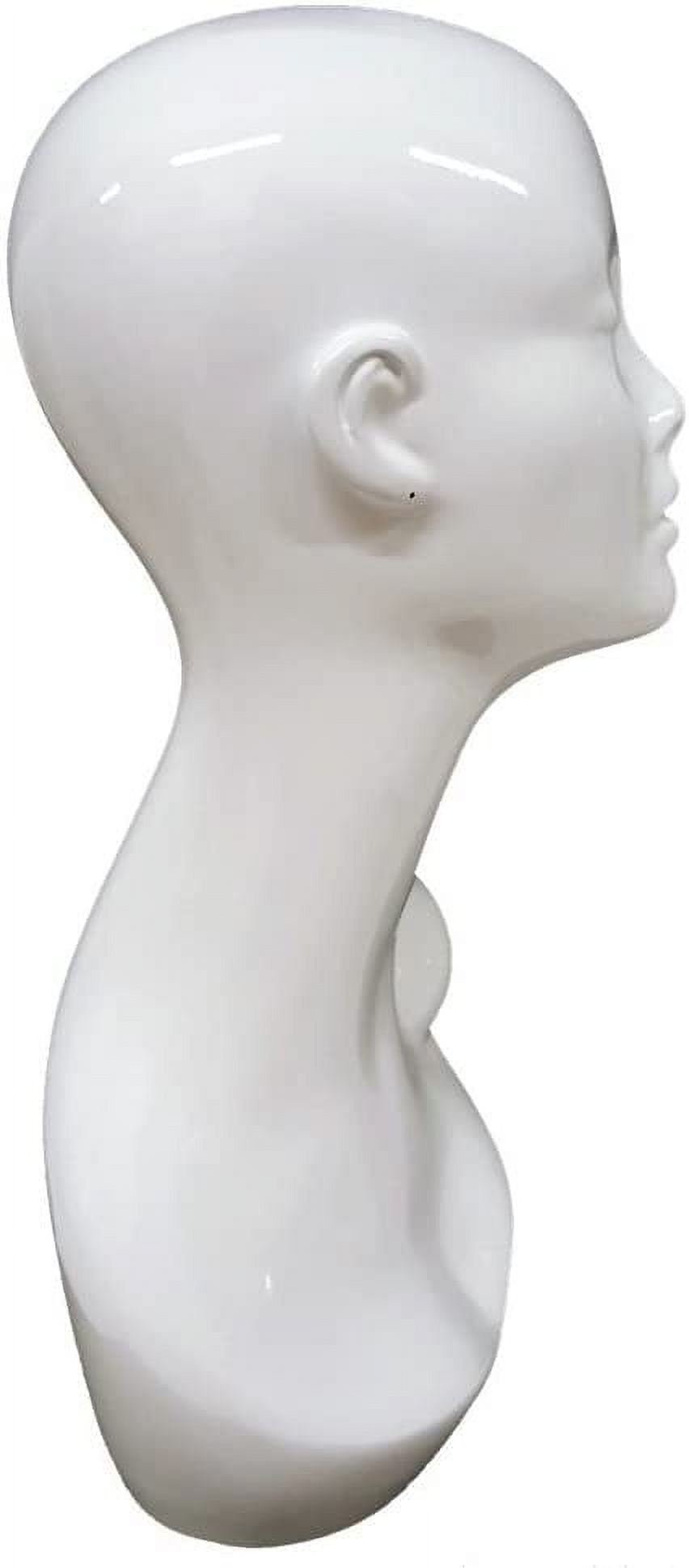 Female Glossy White Mannequin Head Stand 19"H