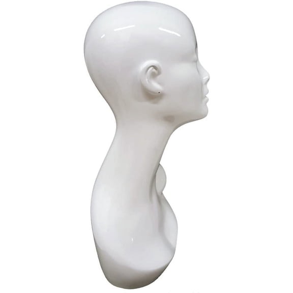 Female Glossy White Mannequin Head Stand 19"H