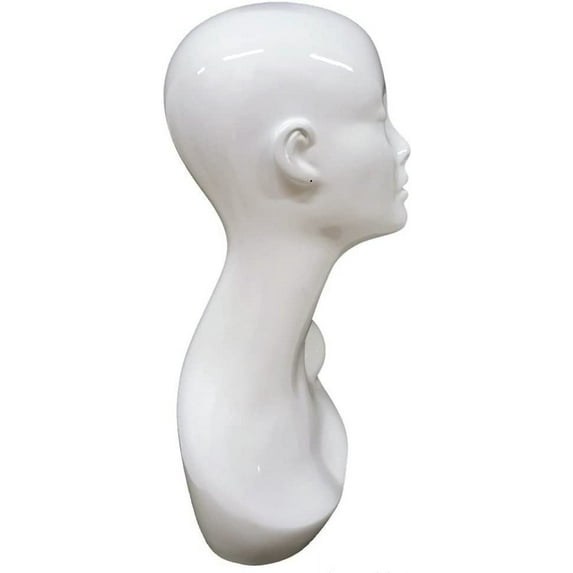 Female Glossy White Mannequin Head Stand 19"H