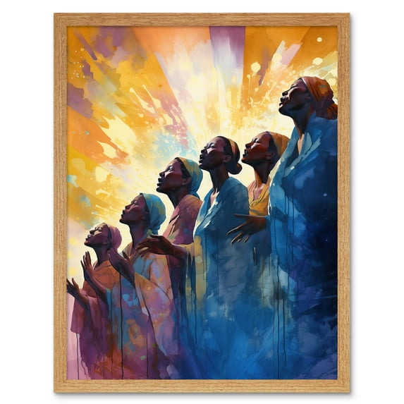 Female Gospel Choir Group Singing Hymns Modern Watercolour Painting Art Print Framed Poster Wall Decor 12x16 inch