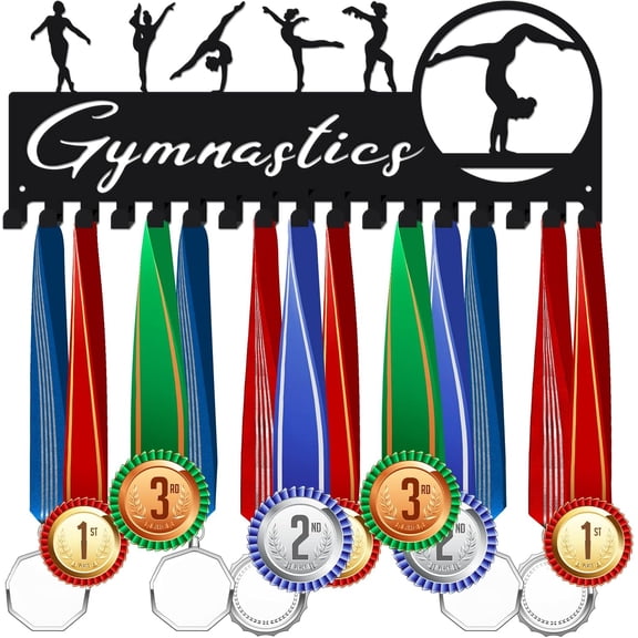 Female Gymnastics Medal Display Rack Women's Rhythmic Gymnastics Sports Medal Hanger Display Holder for 50+ Medals Awards 17 Hooks Ribbon Holder Display Wall Hanging Athlete Gift for Girls 1set