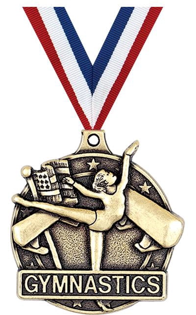 Female Gymnastics Medals, 2" Gold Diecast Female Gymnastics Medal Award 20 Pack