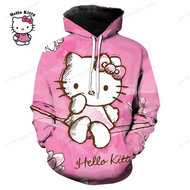 Female HELLO KITTY Print Hoodies Lady Autumn Spring Tops NEW ...