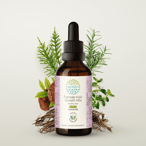 HerbEra Female Hair Growth Mix Extract, Dietary Supplement Herbal Formula, Made from Rosemary Leaf, Eleuthero Root, Stinging Nettle Root, Horsetail Herb, Reishi Mushroom, Brahmi Herb 2 oz