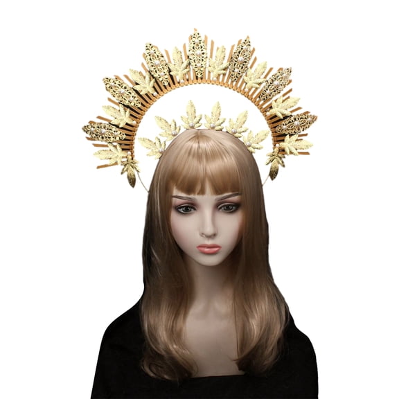 Female HaloHeadband Tiaras Crown Hairhoop Elegant Flower Headband Women Headwear Church Headdress Gothic Crownpiece