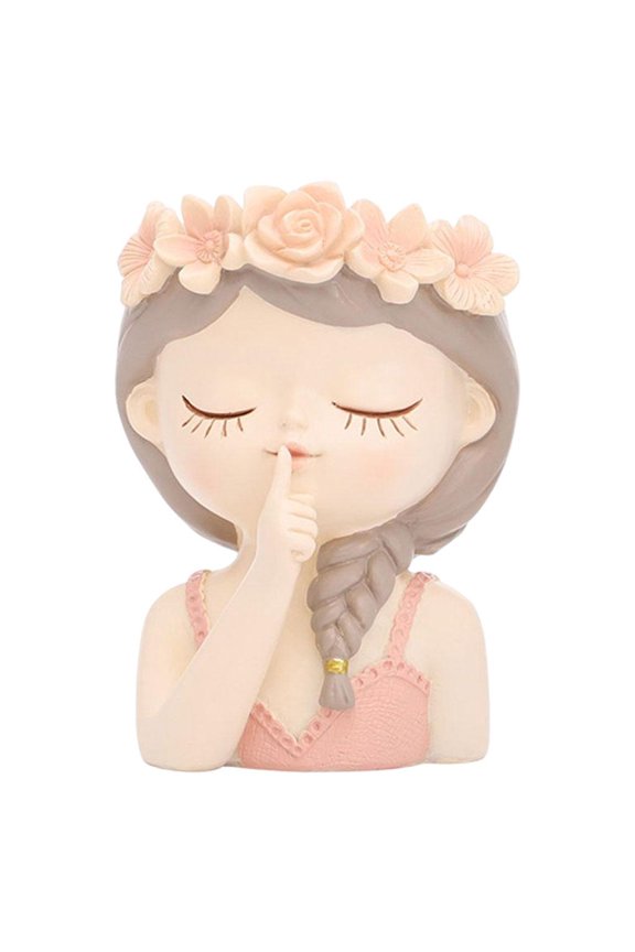 Female Head Flower Pot Cute Portrait Succulent Bonsai Planter 7x7x11cm