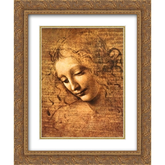 Female Head (La Scapigliata), 2x Matted 15x18 Gold Ornate Framed Art Print by Leonardo Da Vinci