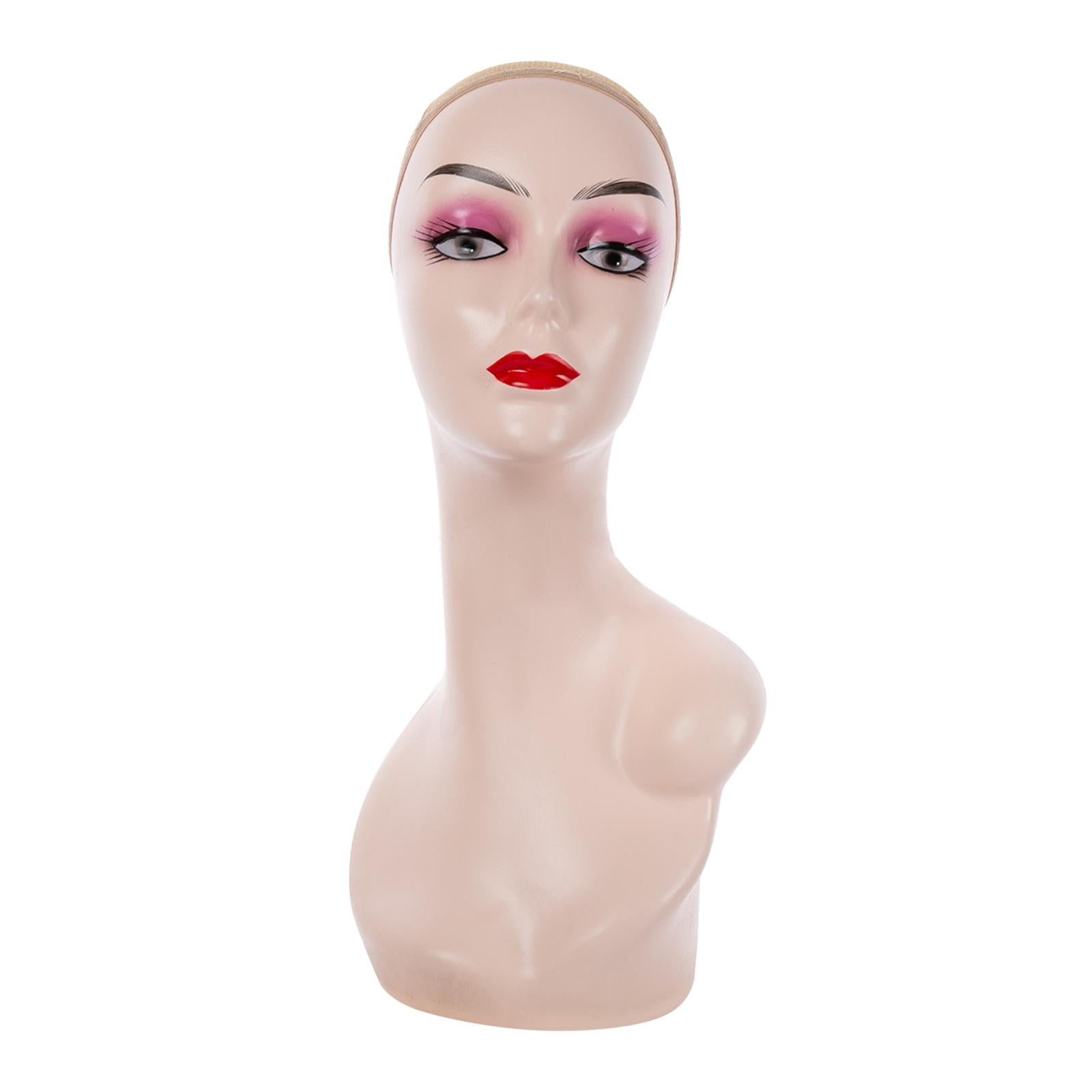 Female Head Mannequin Manikin, , Durable Multifunctional Display Stand for Jewelry Hats s Displaying Making Styling Pink with Shoulder
