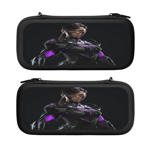 Female Hero (9), Carrying Case For Nintendo Switch & OLED Version, Eva Lightweight Shockproof Protective Pouch Case for Game Console & Accessories with 10 Game Card Slot & Wristband, Black