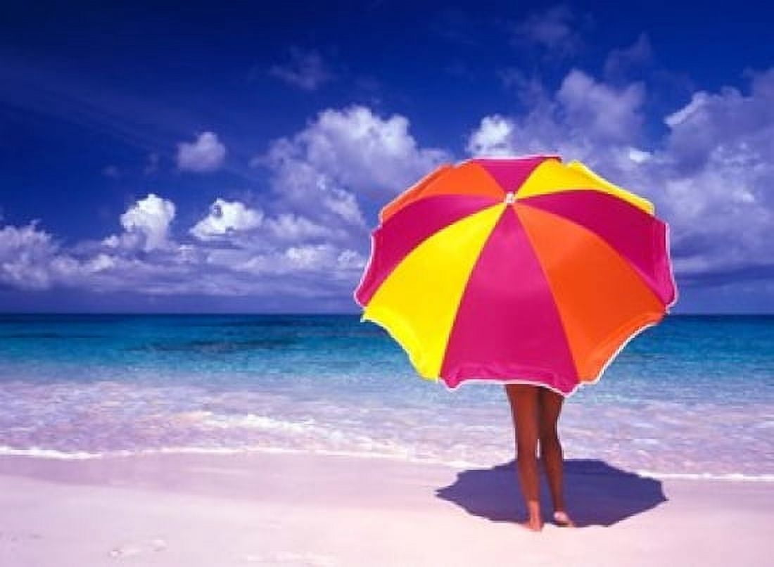Female Holding a Colorful Beach Umbrella on Harbour Island Bahamas Canvas Art - Greg Johnston DanitaDelimont (35 x 26)