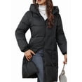 thumbnail image 1 of Female Hooded Long Puffer Coat Winter Warm Full Zip Quilted Jacket with Pockets Black L, 1 of 9