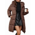 thumbnail image 1 of Female Hooded Long Puffer Coat Winter Warm Full Zip Quilted Jacket with Pockets Brown S, 1 of 9
