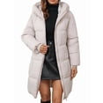 thumbnail image 1 of Female Hooded Long Puffer Coat Winter Warm Full Zip Quilted Jacket with Pockets Cream White L, 1 of 9