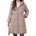 thumbnail image 1 of Female Hooded Long Puffer Coat Winter Warm Full Zip Quilted Jacket with Pockets Khaki S, 1 of 9