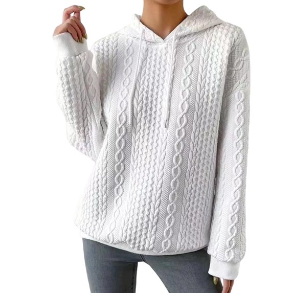 Female Hoodies Oversized Hooded Sweatshirt Casual Long Sleeve Drawstring Pullover Tops White M